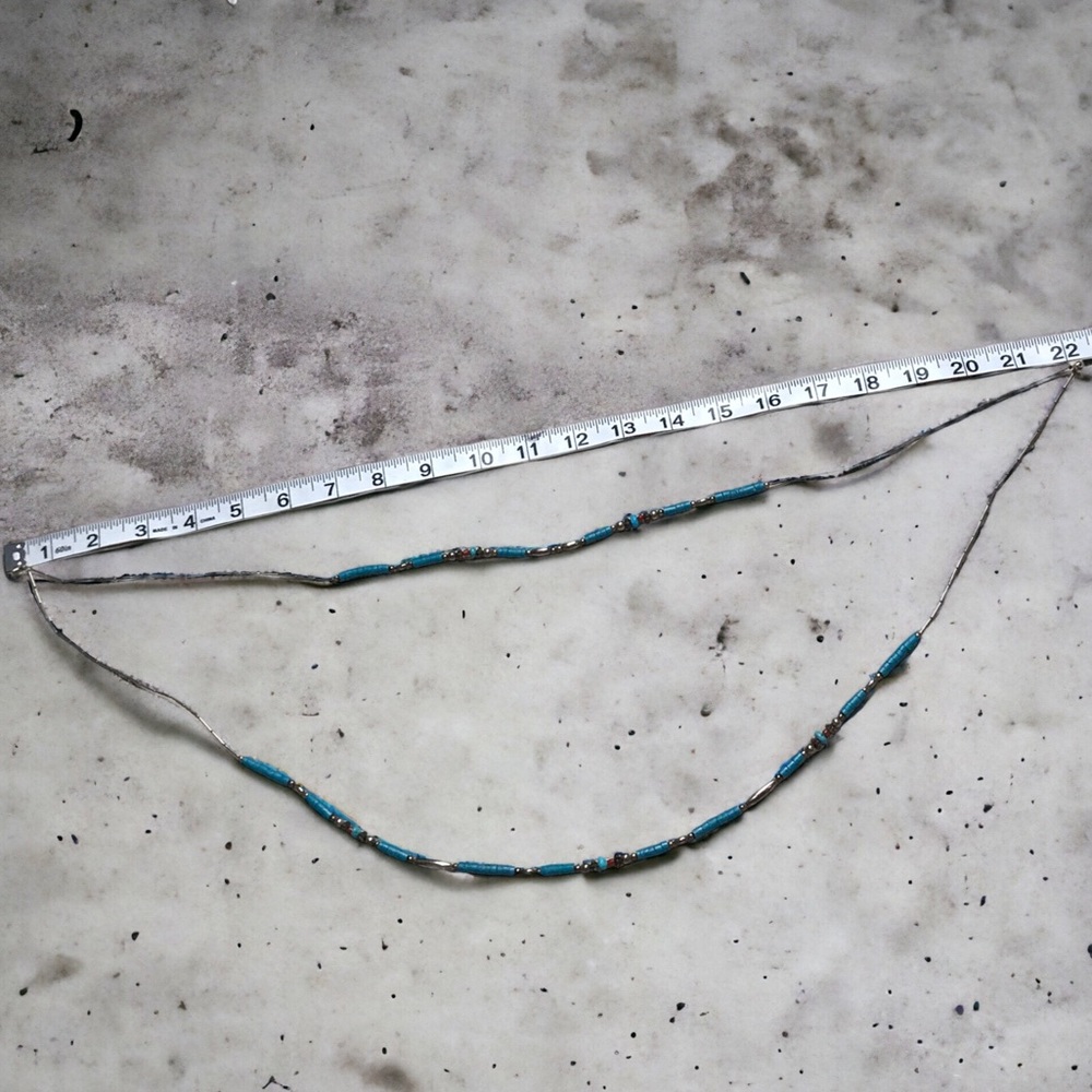 Refreshed~VINTAGE SOUTHWEST MULTI STRAND .925 HEISHI TURQUOISE & CORAL NECKLACE - Picture 7 of 7